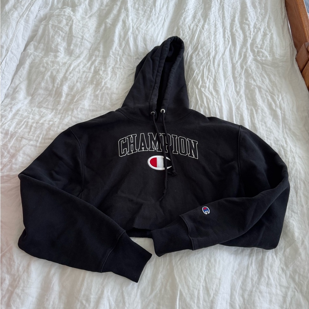 Champion Black Cropped Hoodie